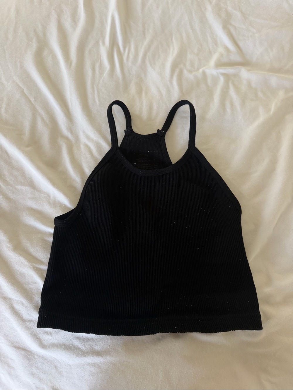 Free People Black Ribbed Happiness Runs Halter Crop Top